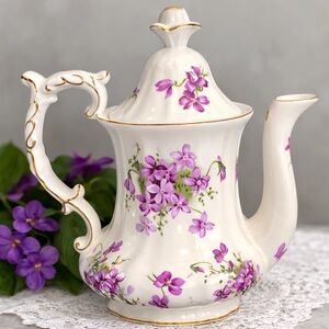 Collectible Floral Porcelain Coffee Pot with Gold Accents